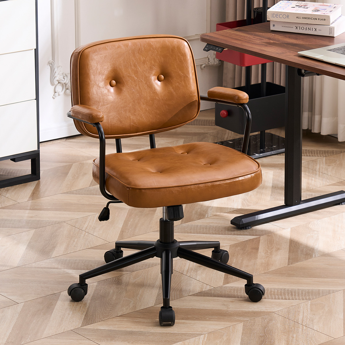 Hnědá/černá výška nastavitelná PU ergonomická kancelářská židle s opěrkami