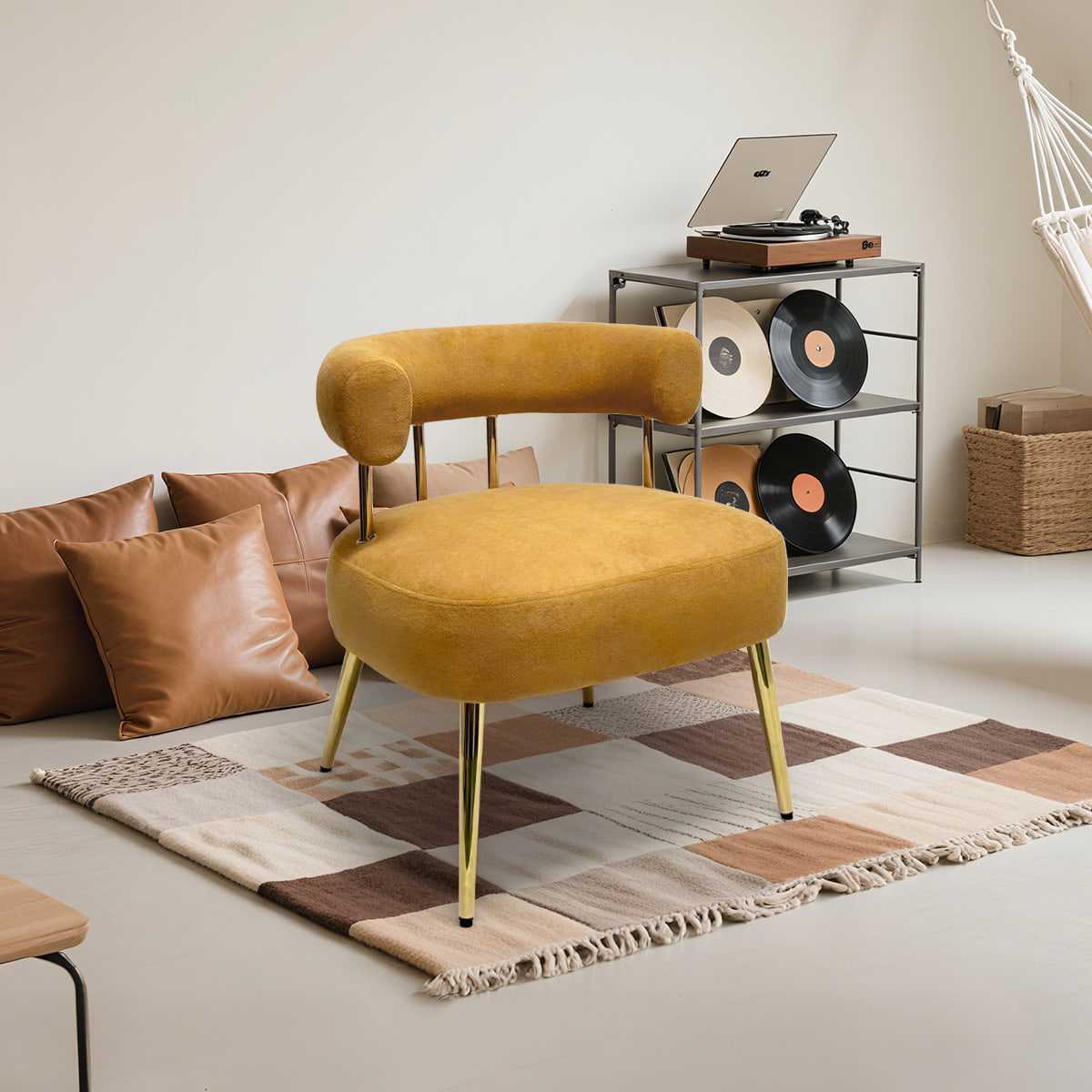Zlatá noha Velvet Accent Chair-Široký sedadlo v polovině století Modern Dining & Lounge Chair